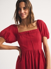 Crveno - Abercrombie & Fitch Emerson Puff Sleeve Midi Dress - Slika 4 od 5