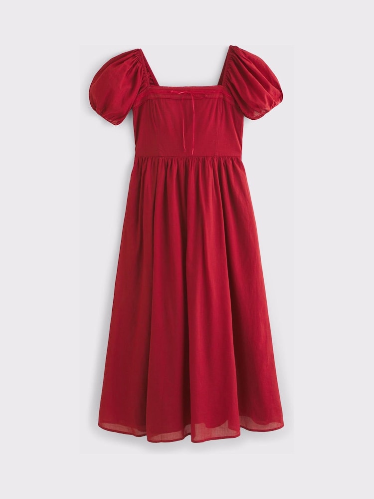 Crveno - Abercrombie & Fitch Emerson Puff Sleeve Midi Dress - Slika 5 od 5