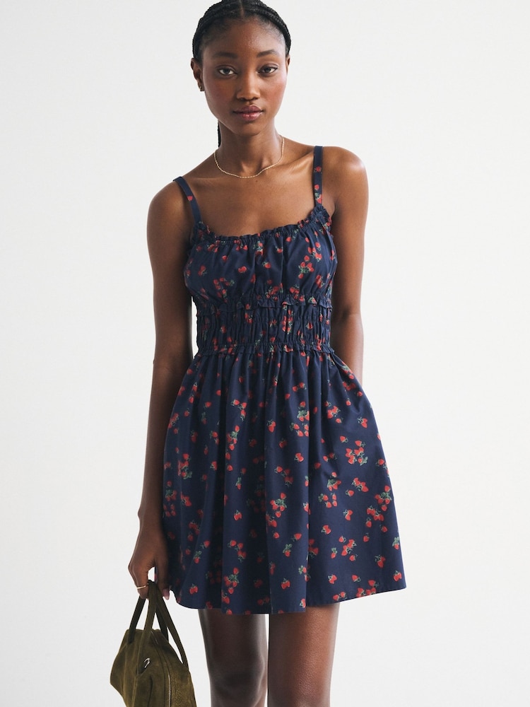 Abercrombie & Fitch Blue Strappy Smocked Waisted Mini Dress - Image 1 of 6