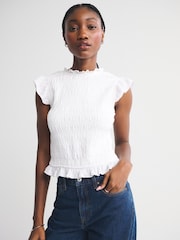 Abercrombie & Fitch White Linen Tie Back Smocked Top - Image 1 of 4