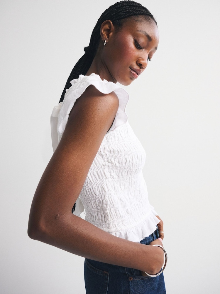 Abercrombie & Fitch White Linen Tie Back Smocked Top - Image 2 of 4