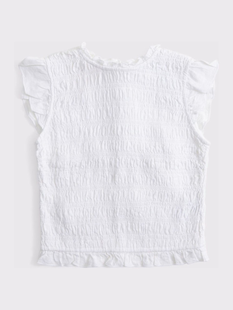 Abercrombie & Fitch White Linen Tie Back Smocked Top - Image 4 of 4