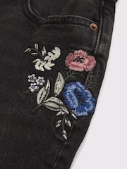Abercrombie & Fitch Black High Rise 90's Relaxed Floral Embroidered Jeans - Image 7 of 7