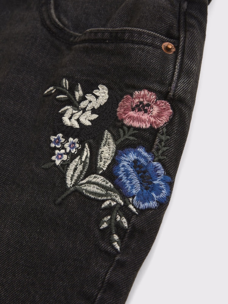 Abercrombie & Fitch Black High Rise 90's Relaxed Floral Embroidered Jeans - Image 7 of 7