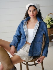 Abercrombie & Fitch Blue Reversible Denim Flannel Jacket - Image 1 of 12