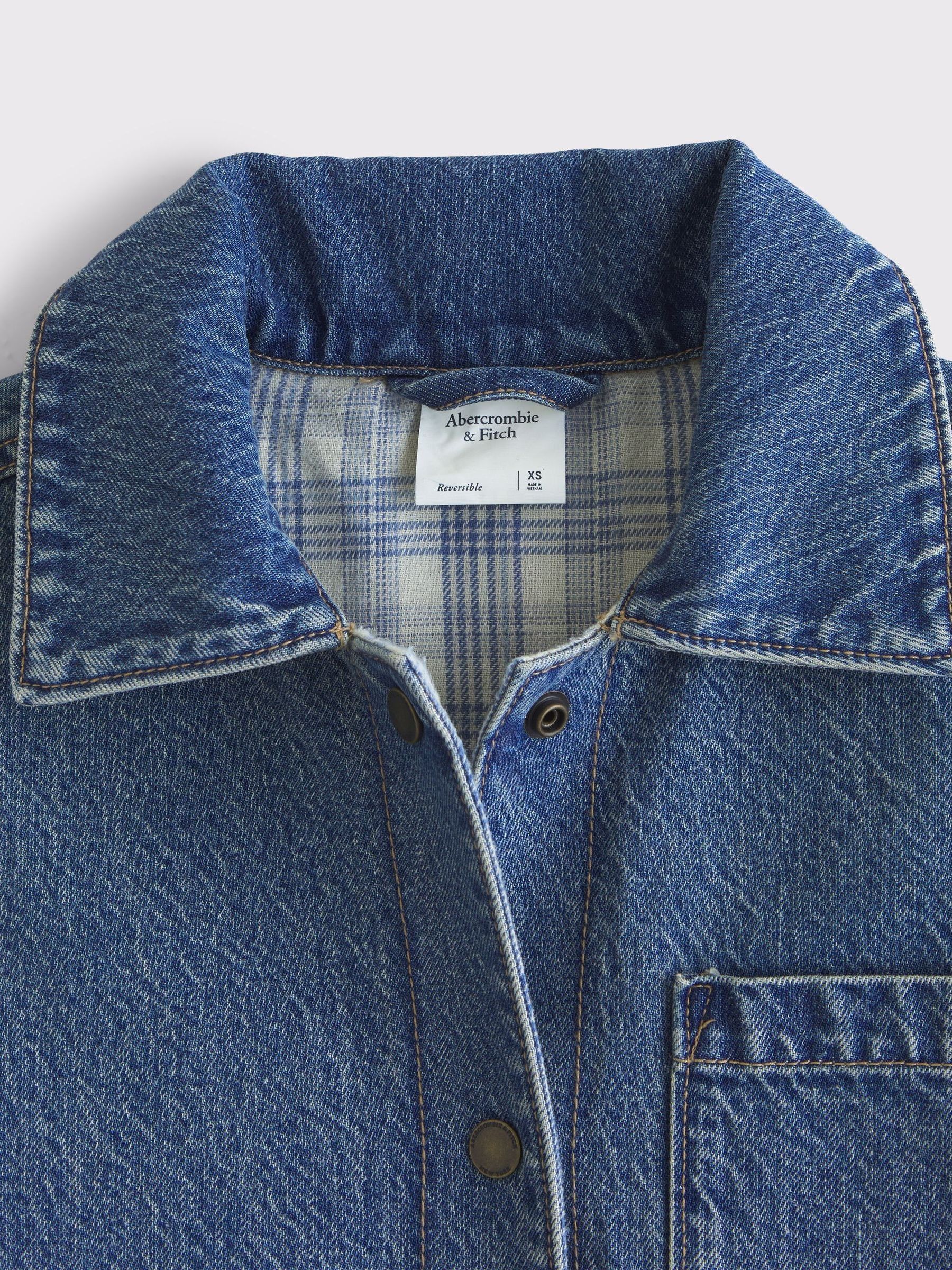 Buy Abercrombie & Fitch Blue Reversible Denim Flannel Jacket from