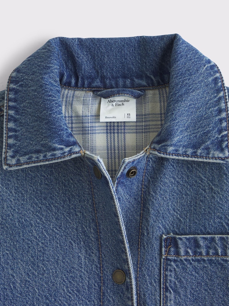 Abercrombie & Fitch Blue Reversible Denim Flannel Jacket - Image 12 of 12