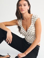 Abercrombie & Fitch White V-Neck Mesh Printed Short Sleeve T-Shirt - Image 1 of 5