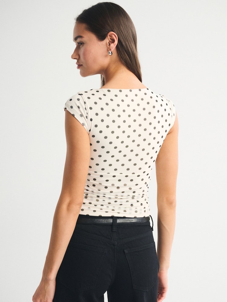 Abercrombie & Fitch White V-Neck Mesh Printed Short Sleeve T-Shirt - Image 2 of 5