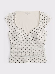 Abercrombie & Fitch White V-Neck Mesh Printed Short Sleeve T-Shirt - Image 5 of 5