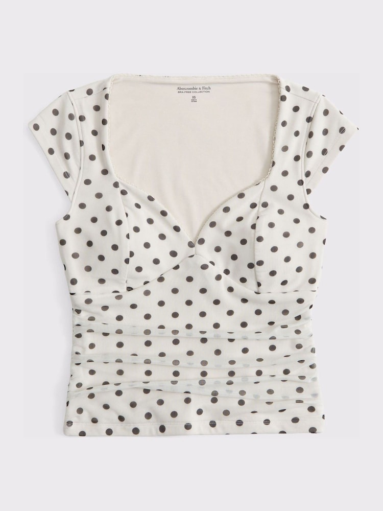 Abercrombie & Fitch White V-Neck Mesh Printed Short Sleeve T-Shirt - Image 5 of 5