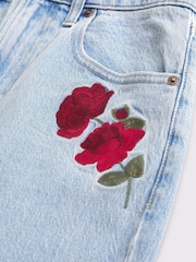 Abercrombie & Fitch Blue High Rise 90's Relaxed Floral Embroidered Jeans - Image 10 of 10