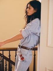 Abercrombie & Fitch Blue High Rise 90's Relaxed Floral Embroidered Jeans - Image 2 of 10