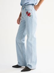 Abercrombie & Fitch Blue High Rise 90's Relaxed Floral Embroidered Jeans - Image 3 of 10