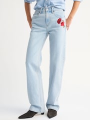 Abercrombie & Fitch Blue High Rise 90's Relaxed Floral Embroidered Jeans - Image 5 of 10