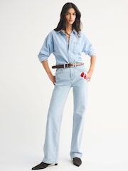 Abercrombie & Fitch Blue High Rise 90's Relaxed Floral Embroidered Jeans - Image 6 of 10