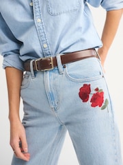 Abercrombie & Fitch Blue High Rise 90's Relaxed Floral Embroidered Jeans - Image 7 of 10