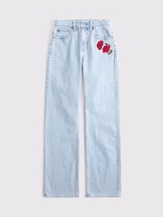 Abercrombie & Fitch Blue High Rise 90's Relaxed Floral Embroidered Jeans - Image 9 of 10