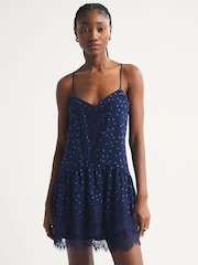 Abercrombie & Fitch Blue V-Neck Lace Ruffle Mini Dress - Image 1 of 6