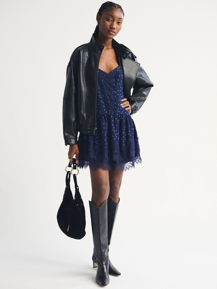 Abercrombie & Fitch Blue V-Neck Lace Ruffle Mini Dress - Image 2 of 6