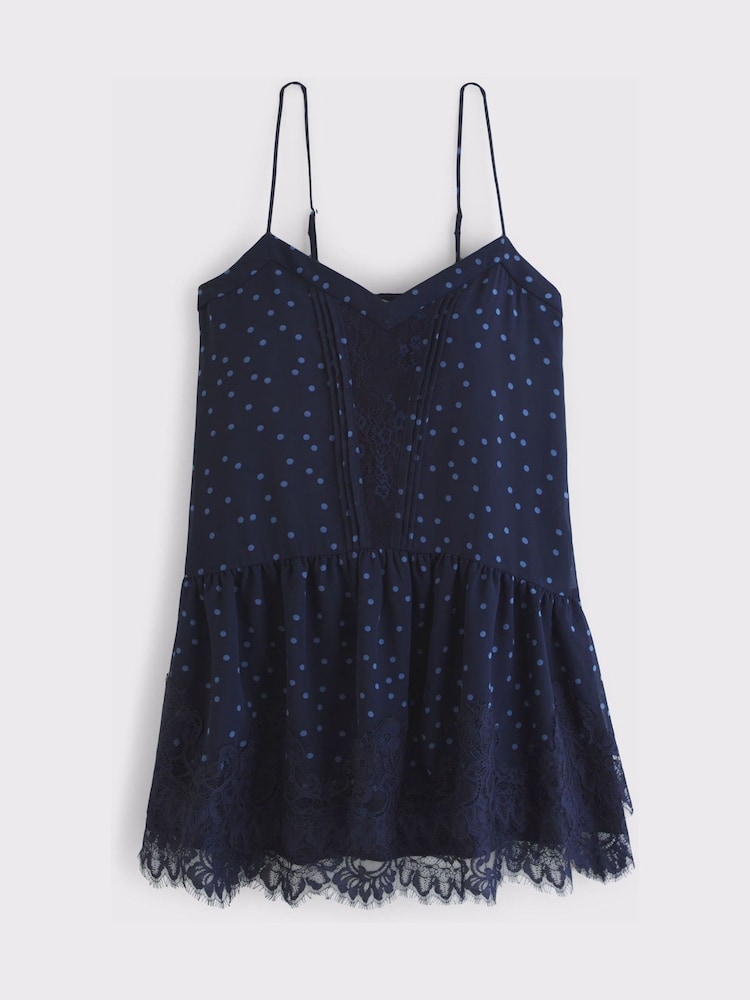Abercrombie & Fitch Blue V-Neck Lace Ruffle Mini Dress - Image 6 of 6