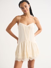 Abercrombie & Fitch Cream V-Neck Lace Ruffle Mini Dress - Image 2 of 5