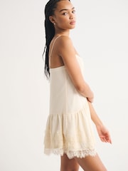 Abercrombie & Fitch Cream V-Neck Lace Ruffle Mini Dress - Image 3 of 5