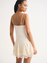Abercrombie & Fitch Cream V-Neck Lace Ruffle Mini Dress - Image 4 of 5