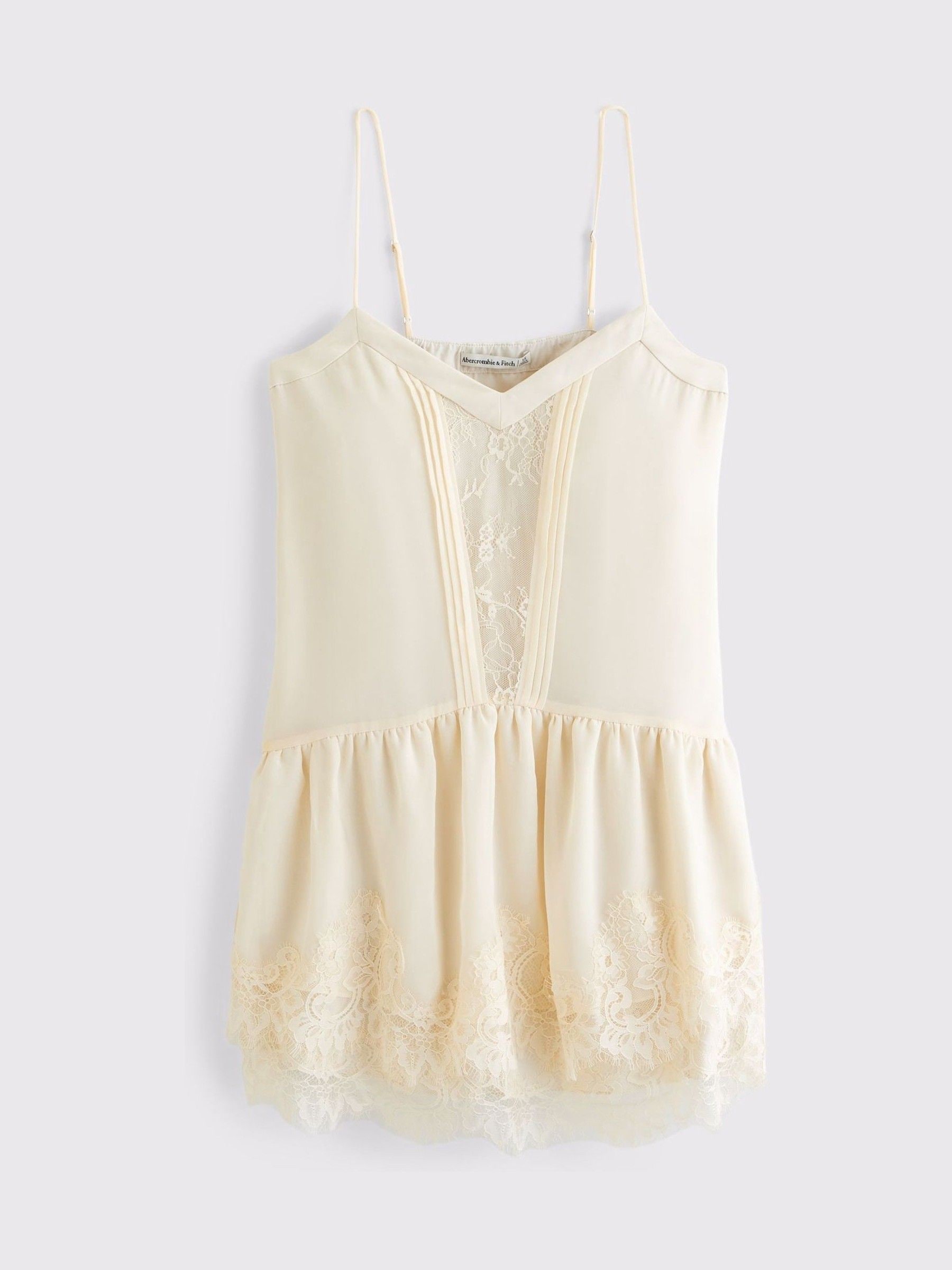 Buy Abercrombie & Fitch Cream V-Neck Lace Ruffle Mini Dress from