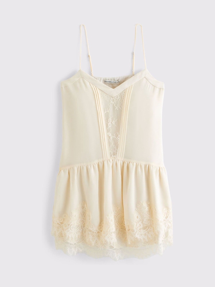 Abercrombie & Fitch Cream V-Neck Lace Ruffle Mini Dress - Image 5 of 5