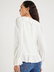 River Island Cream Long Sleeve V-Neck Ruffle Blouse - Image 2 of 6