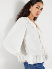 River Island Cream Long Sleeve V-Neck Ruffle Blouse - Image 3 of 6