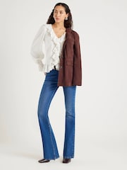 River Island Cream Long Sleeve V-Neck Ruffle Blouse - Image 4 of 6