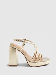 River Island Gold Strappy Heeled Platform Sandals - Image 2 of 6