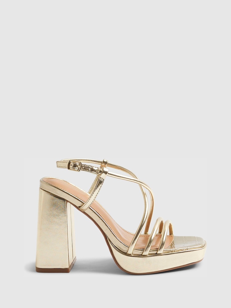 River Island Gold Strappy Heeled Platform Sandals - Image 2 of 6