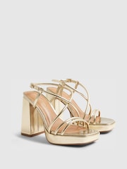 River Island Gold Strappy Heeled Platform Sandals - Image 4 of 6