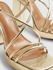 River Island Gold Strappy Heeled Platform Sandals - Image 6 of 6