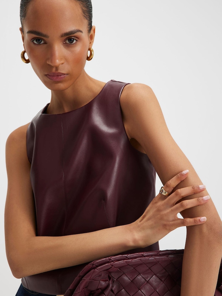 River Island Red Faux Leather Sleeveless Shell Top - Image 4 of 4