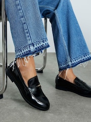 River Island Black Gold Buckle Trim Loafers - Image 1 of 6