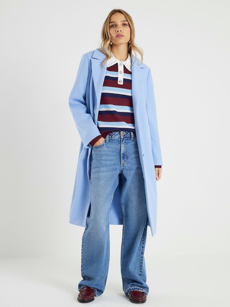 River Island Blue Single Breasted Longline Coat - Image 1 of 4 River Island Blue Single Breasted Longline Coat - Image 1 of 4