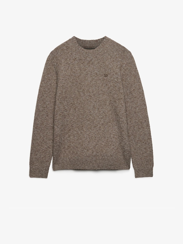Superdry Dull Brown Brushed Cable Sleeve Jumper - Image 1 of 2