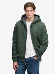 Superdry Green Borg Lined Zip Hoodie - Image 1 of 7