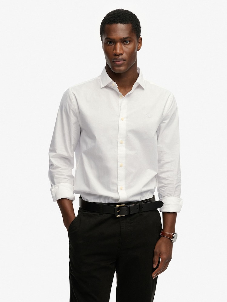 Superdry White Cut Away Poplin Long Sleeve Shirt - Image 1 of 7