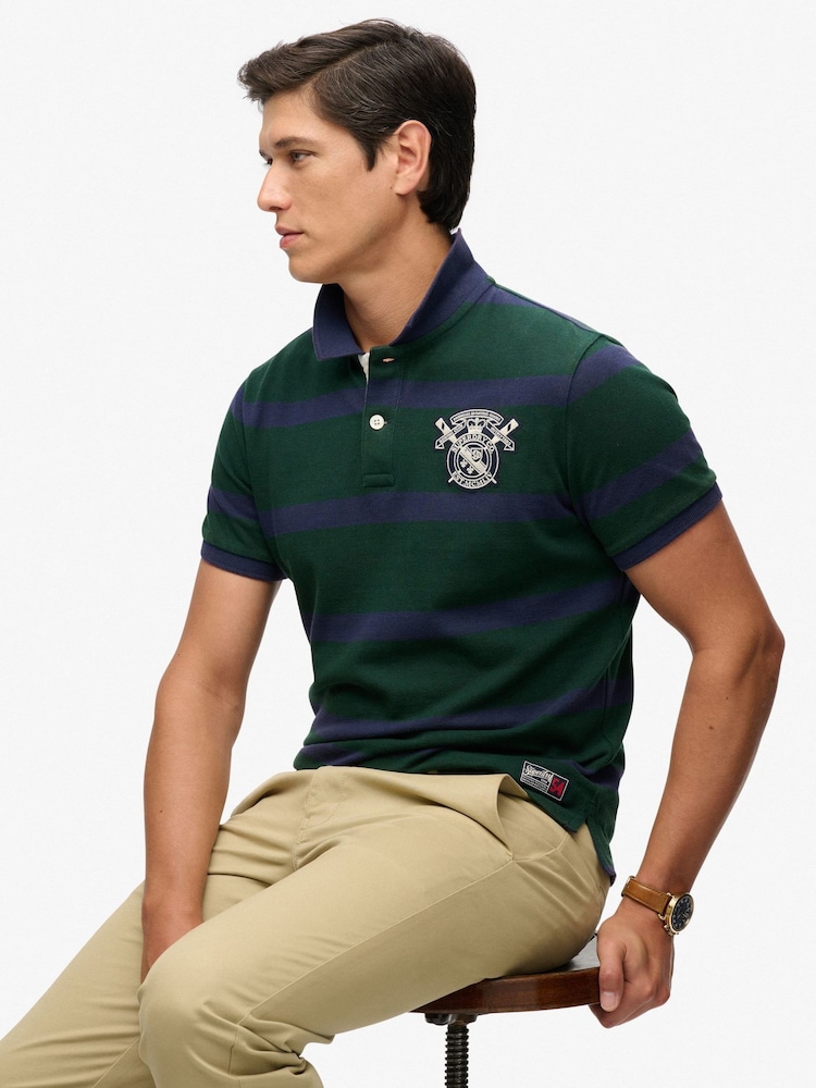 Superdry Blue Crest Stripe Polo - Image 1 of 7