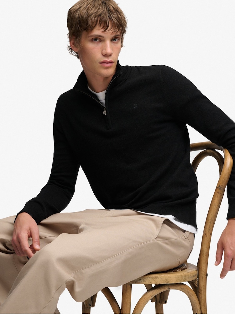 Superdry Black Essential Lambswool Blend 1/2 Zip Jumper - Image 1 of 7