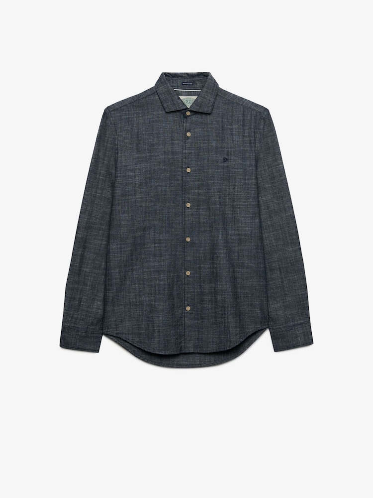 Superdry Blue Essentials Chambray Long sleeve Shirt - Image 1 of 2 Superdry Blue Essentials Chambray Long sleeve Shirt - Image 1 of 2