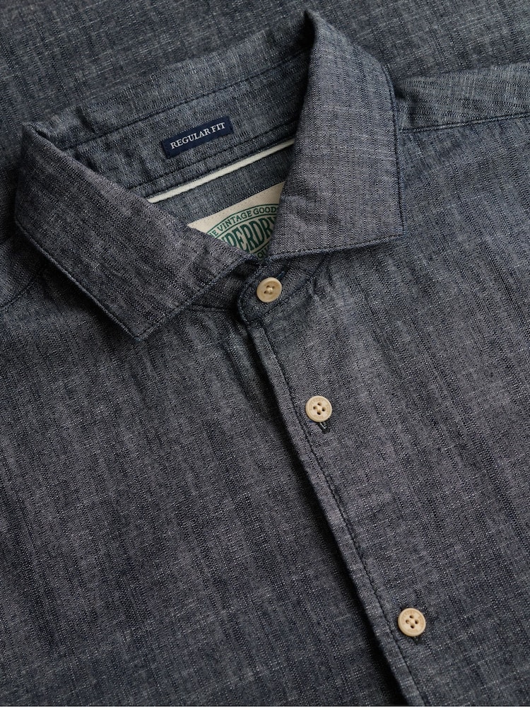 Superdry Blue Essentials Chambray Long sleeve Shirt - Image 2 of 2 Superdry Blue Essentials Chambray Long sleeve Shirt - Image 2 of 2