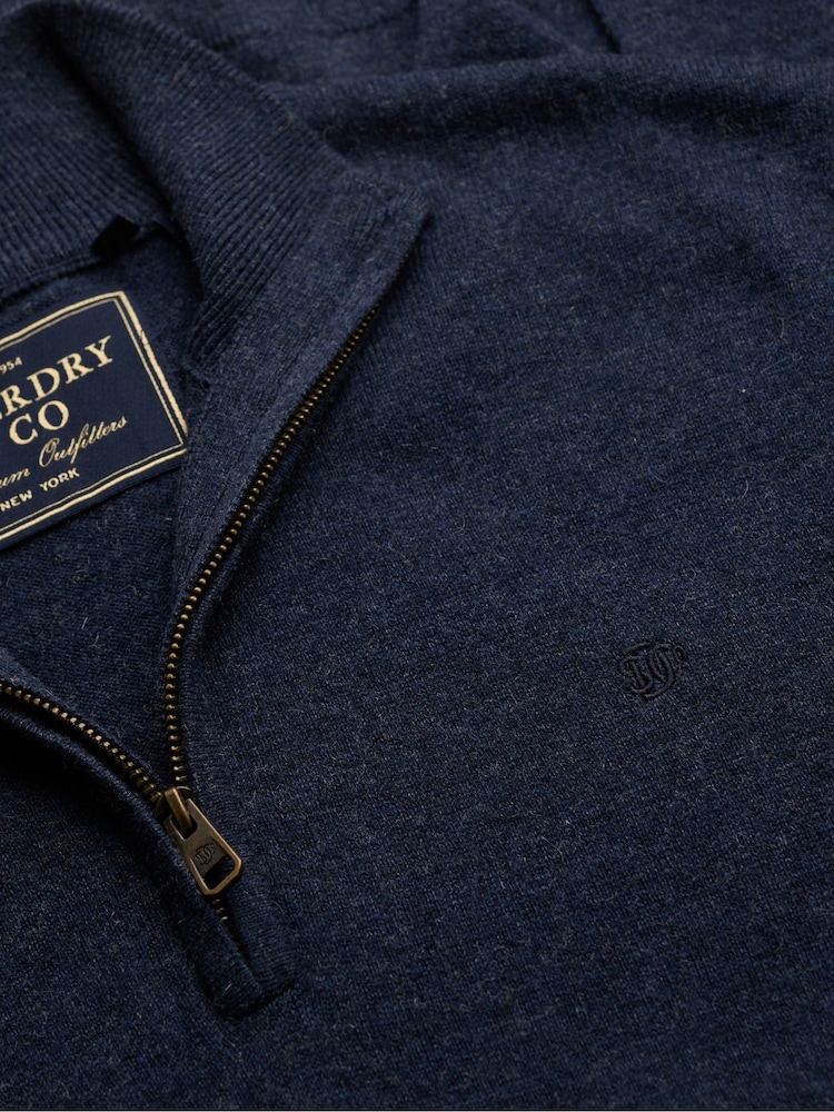 Superdry Blue Essential Lambswool Blend 1/2 Zip Jumper - Image 7 of 7