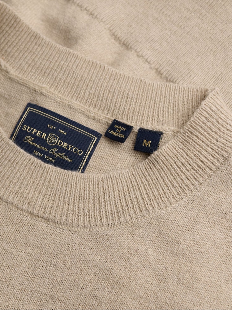 Superdry Cream Essential Lw Wool Blend Jumper - Image 2 of 2 Superdry Cream Essential Lw Wool Blend Jumper - Image 2 of 2