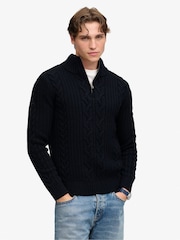 Superdry Blue Jacob Cable Half Zip Knit Jumper - Image 1 of 7